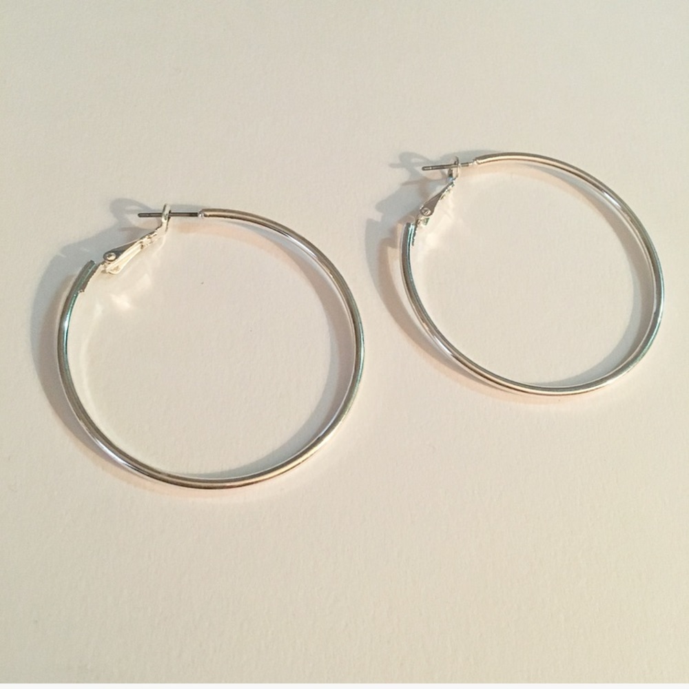 Faux Silver Tone Medium Size Hoops - Light weight